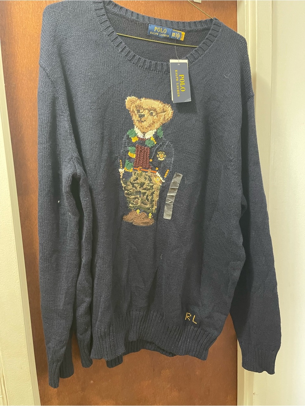 Polo by Ralph Lauren Navy Bear Intarsia Crewneck Sweater p wing